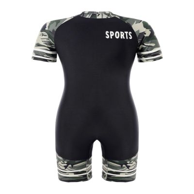 Huimingda Boys Swimsuits Back Zipper Closure Rash Guard Swimwear One Piece Sunsuits Black&Green Camouflage 6 Years