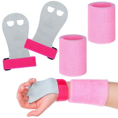 Civaner 2 Gymnastics Grips Wristbands Sets Pink Gymnastic Hand Grips Protection and Wrist Support Sports Accessories for Workout Exercise Basketball Tennis Football(Small)