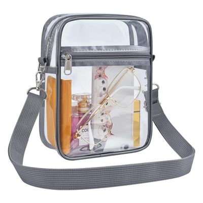 Slumou Clear Bag for Stadium Events - Sports Messanger Bag Small Mini Clear Purse for Fan, Concert, Work, Travel(Grey)