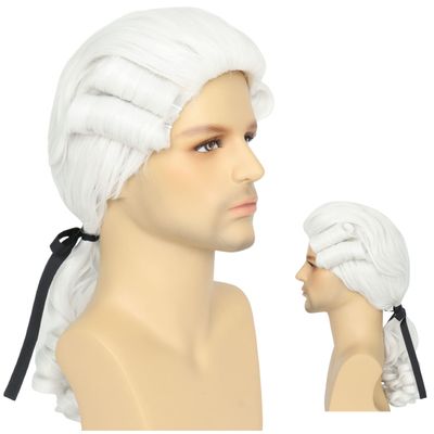 Yan Dream Men's White Classic Wig, 52cm/20.47 Inch, Curly, Heat Resistant, One Size Fits Most Adults and Teens