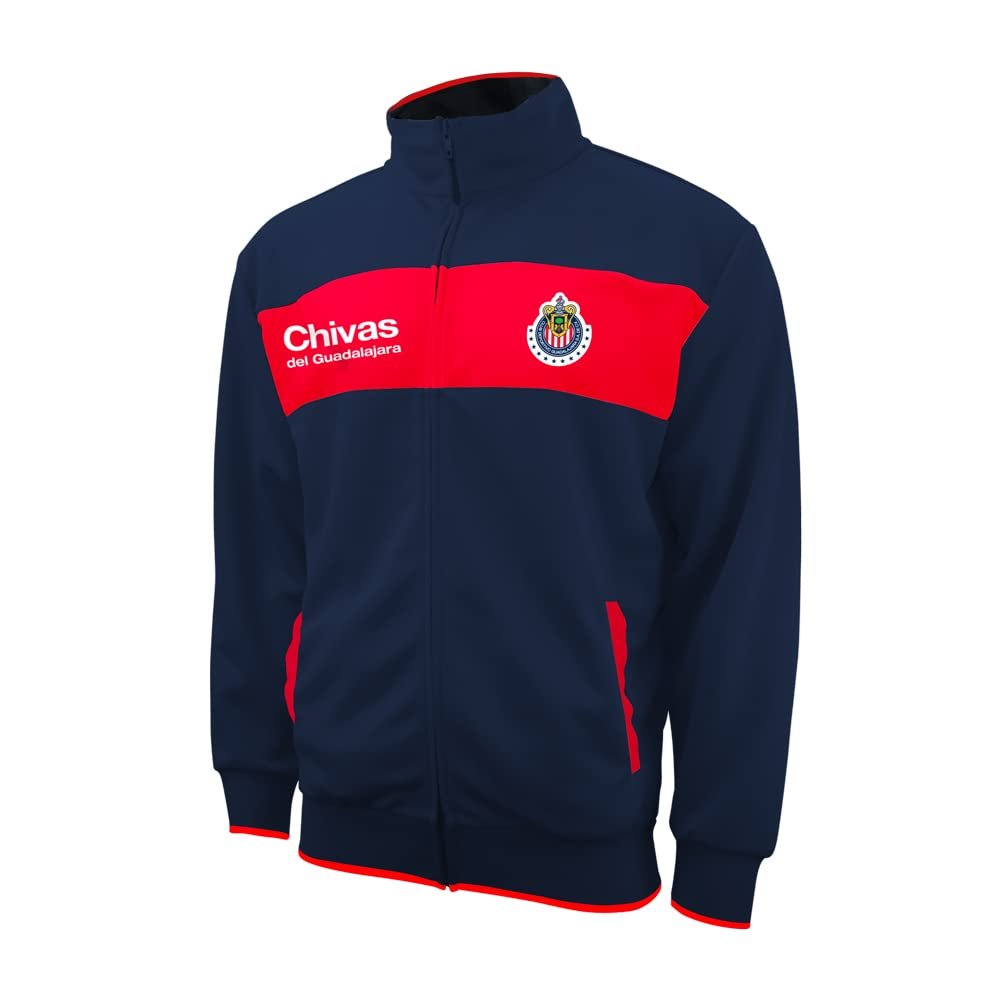 Icon Sports Soccer Track Jacket Official Mens World Football Club Team Casual Full Zip Up Active Adult Training Top (Chivas Centering/Navy, Medium)