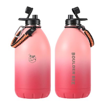 Boulder Bee | 128 oz Insulated Water Bottles with Handle | Stainless Steel for Hot & Cold Drinks | Double Vacuum Walled | Large Metal Jug for Travel, Hiking, Camping (Pink)