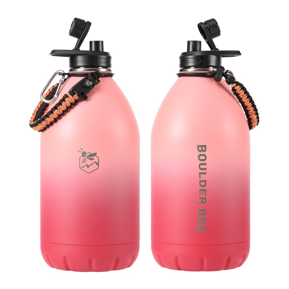 Boulder Bee | 128 oz Insulated Water Bottles with Handle | Stainless Steel for Hot & Cold Drinks | Double Vacuum Walled | Large Metal Jug for Travel, Hiking, Camping (Pink)
