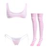 Women Cute Kawaii Lingerie set Halter Strap Micro Bra Tiny Panty Garter Belt Striped Stockings 4Pcs Underwear Swimwear Bathing Suit Pink - Wide Strap One Size view 1
