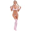 Women Cute Kawaii Lingerie set Halter Strap Micro Bra Tiny Panty Garter Belt Striped Stockings 4Pcs Underwear Swimwear Bathing Suit Pink - Wide Strap One Size view 2