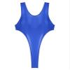 QinCiao Womens Shiny Glossy One-Piece Swimwear Bikini Swimsuit High Cut Leotard Thong Bodysuit Blue Large view 3