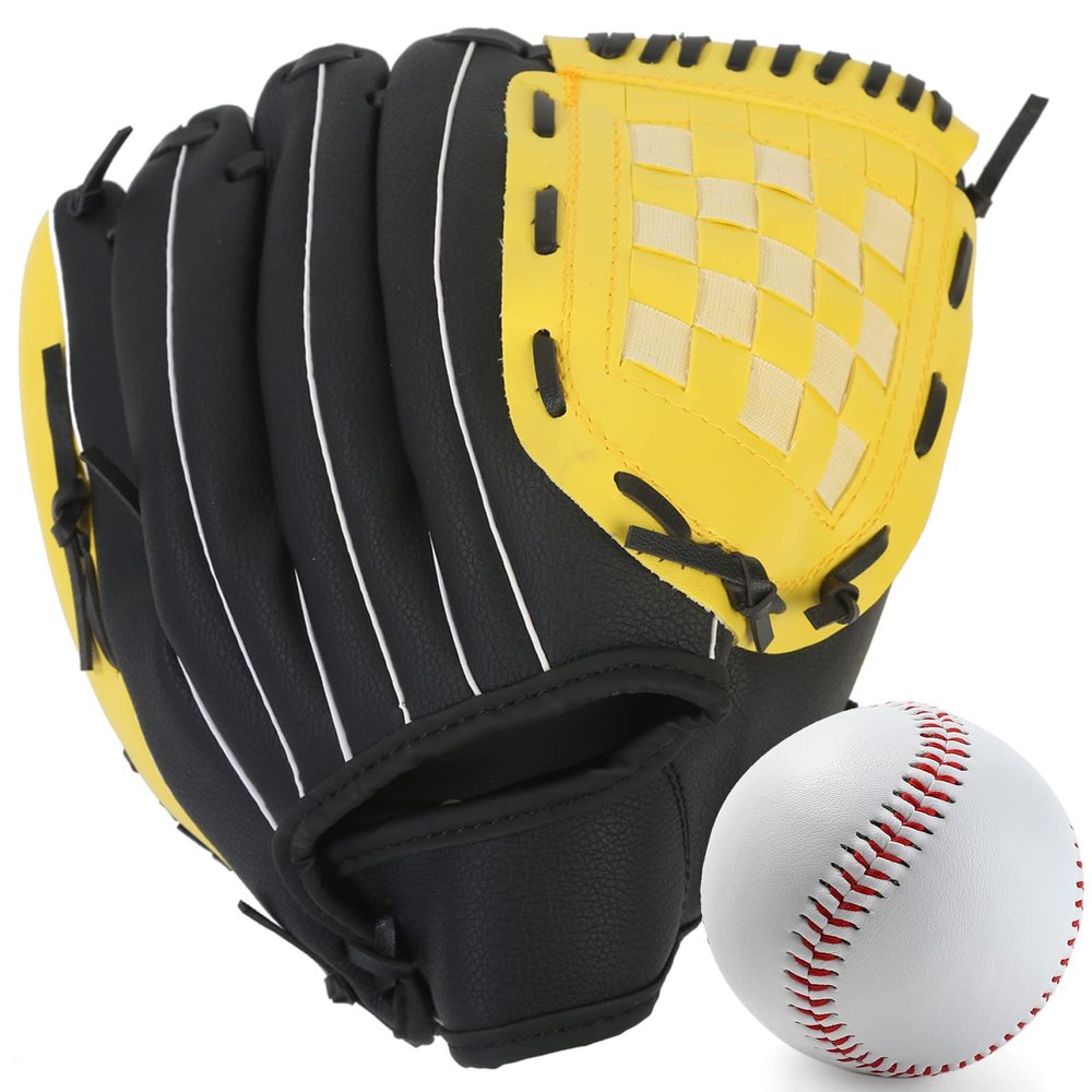 Baseball Glove,Baseball Softball Mitt with Ball for Kids Youth Adults Training and Beginner,Right Hand Throw,Left Hand Glove (Yellow, 10.5in)