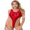 QinCiao Womens Shiny Glossy One-Piece Swimwear Bikini Swimsuit High Cut Leotard Thong Bodysuit Red Medium view 1