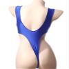 iiniim Women's Oil Glossy One Piece Swimsuit U Neck High Cut Swimwear Backless Bathing Suit Blue Large view 2
