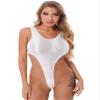 QinCiao Womens Shiny Glossy One-Piece Swimwear Bikini Swimsuit High Cut Leotard Thong Bodysuit White Medium view 1