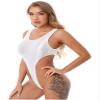 QinCiao Womens Shiny Glossy One-Piece Swimwear Bikini Swimsuit High Cut Leotard Thong Bodysuit White Medium view 4