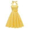 Women's Vintage Polka Audrey Dress 1950s Halter Retro Cocktail Prom Dress Rockabilly Wedding Bridesmaid Hepburn 50's 60's Party Summer Beach Photo Shoot Maxi Ball Gown Yellow-Dots L view 1