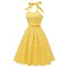 Women's Vintage Polka Audrey Dress 1950s Halter Retro Cocktail Prom Dress Rockabilly Wedding Bridesmaid Hepburn 50's 60's Party Summer Beach Photo Shoot Maxi Ball Gown Yellow-Dots L view 2