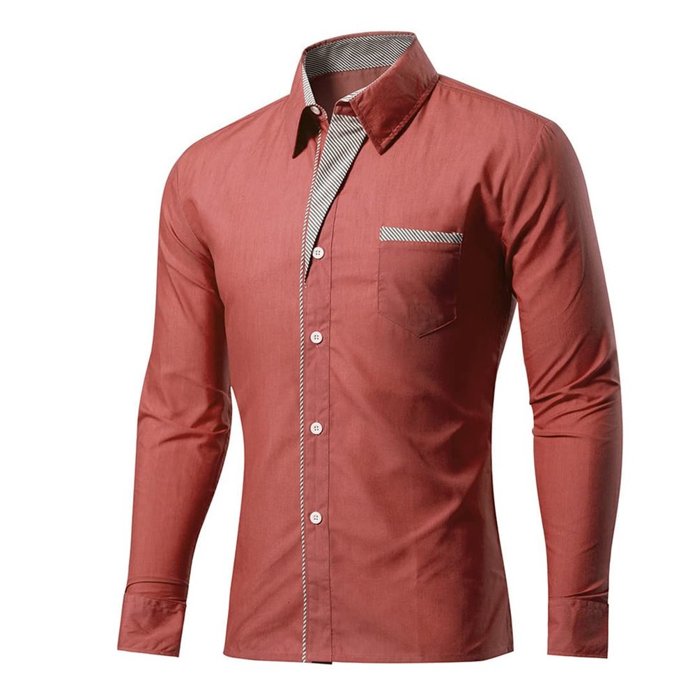 Business Casual Work Blouse for Men Long Sleeves Slim Fit Casual Mens Dress Shirts with Pockets 4 L