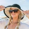 Womens Beach-Sun-Hat Mesh Wide-Brim-Bucket-Hat Foldable Floral Summer Fishing Cap with Chin Strap (M, Black) view 2