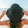 Womens Beach-Sun-Hat Mesh Wide-Brim-Bucket-Hat Foldable Floral Summer Fishing Cap with Chin Strap (M, Black) view 4