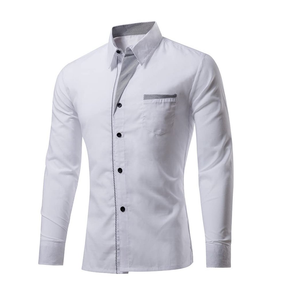 Business Casual Work Blouse for Men Long Sleeves Slim Fit Casual Mens Dress Shirts with Pockets 8 S