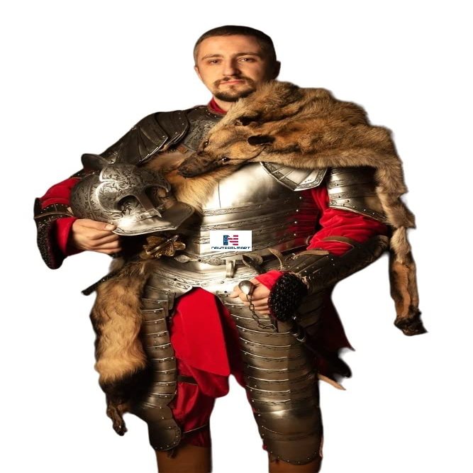Nautical-Mart Medieval Half Body Suit of Armor Polish Winged Hussar Silver Finish Armour Handmade Halloween Armor Costume