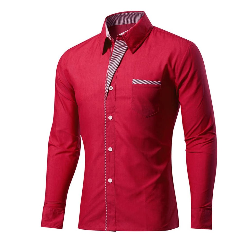 Business Casual Work Blouse for Men Long Sleeves Slim Fit Casual Mens Dress Shirts with Pockets 6 XL