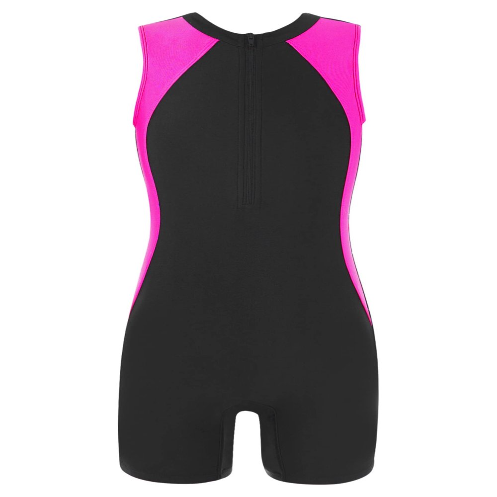Fldy Kids Girls Boys Athletic One Piece Swimsuit Competition Sports Bathing Suit Swimming Costumes Rash Guard Set Rose Pink 4 Years