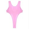 Oyolan Women Oil Glossy Swimsuit Shiny One Piece Bathing Suit Solid Color High Cut Swimwear Beachwear Pink Medium view 3