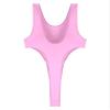 Oyolan Women Oil Glossy Swimsuit Shiny One Piece Bathing Suit Solid Color High Cut Swimwear Beachwear Pink Medium view 4