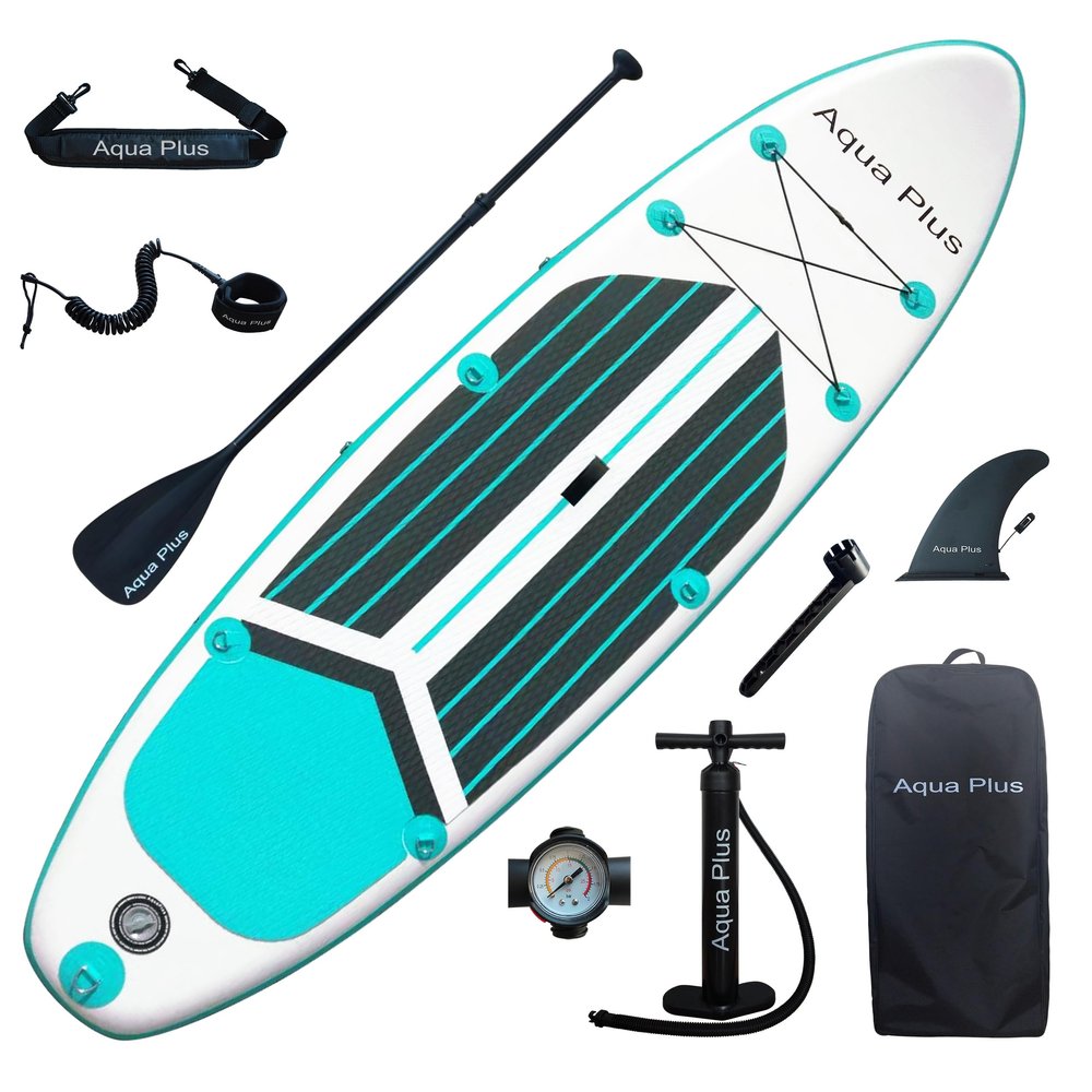 Aqua Plus 6inches Thick Inflatable SUP for All Skill Levels Stand Up Paddle Board,Paddle,Pump,ISUP Travel Backpack, Leash,Shoulder Strap,Youth,Adult Inflatable Paddle Board