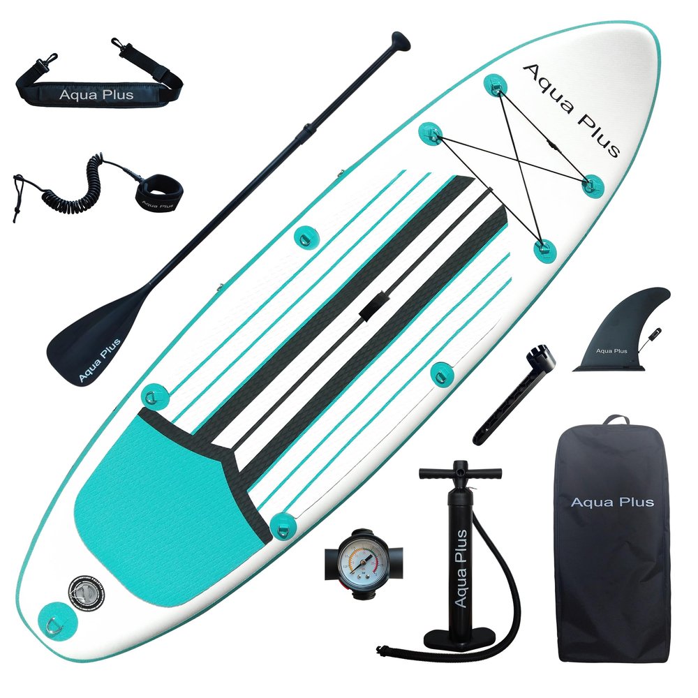 Aqua Plus 6inches Thick Inflatable SUP for All Skill Levels Stand Up Paddle Board,Paddle,Pump,ISUP Travel Backpack, Leash,Shoulder Strap,Youth,Adult Inflatable Paddle Board