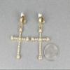 Gold Clip On Earrings Clear Crystal Cross Pendant Clips Earrings Lightweight for Women view 4