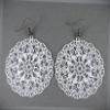 White Round Earrings Cut Out Filigree Lace Scroll Circle 2.5" Long Verylight for Women view 1