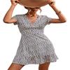 Women's Floral Polka Dots Print Short Sleeve V Neck Mini Dress Tiered Swing Flowy A Line Dress Summer Beach Short Dress (White, XL) view 1