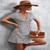 Women's Floral Polka Dots Print Short Sleeve V Neck Mini Dress Tiered Swing Flowy A Line Dress Summer Beach Short Dress (White, XL) view 2