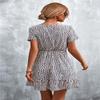 Women's Floral Polka Dots Print Short Sleeve V Neck Mini Dress Tiered Swing Flowy A Line Dress Summer Beach Short Dress (White, XL) view 3