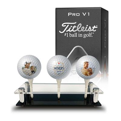 Titleist Pro V1 Custom Golf Balls w/Display Stand for Father's Day | 3-Pack | Personalized w/Pictures & Photos | #1 Dad Husband Grandpa Gift (3-Pk TPV1 - Happy Fathers Day + Display)