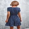 Women's Floral Polka Dots Print Short Sleeve V Neck Mini Dress Tiered Swing Flowy A Line Dress Summer Beach Short Dress (Dark Blue, S) view 3