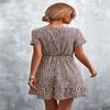 Women's Floral Polka Dots Print Short Sleeve V Neck Mini Dress Tiered Swing Flowy A Line Dress Summer Beach Short Dress (Beige, XL) view 3