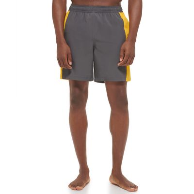 Calvin Klein Men's Standard UV Protected Quick Dry Elastic Wasitband Swim Trunk, Grey/Gold, Small