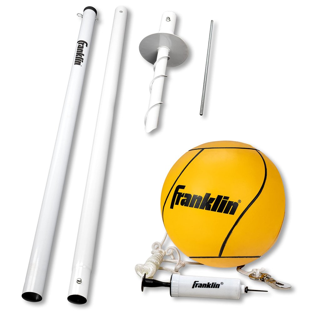 Franklin Sports Tetherball Set - Full Tetherball Game Set with 8' Pole, Rope + Ball Included - Portable Steel Backyard + Beach Kit with Carry Bag - Pro