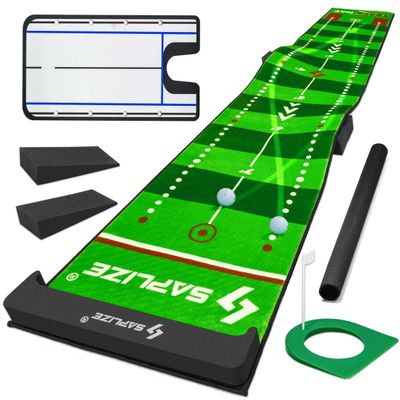 SAPLIZE Golf Putting Mat, Visible Trajectory Tracing, Multiple Training Modes, with Putting Alignment Mirror and Adjustable Green Slopes, Putting Green Matt for Indoors and Outdoors