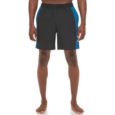 Calvin Klein Men's Standard UV Protected Quick Dry Elastic Wasitband Swim Trunk, Black/Blue, Small