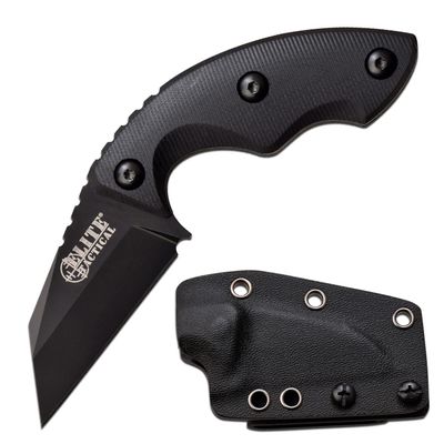 Elite Tactical -Fixed Blade Knife - SIDEARM - Reverse Tanto Blade w/ D2 Steel and Black G10 Handle, Full Tang Construction, Kydex Sheath w/Multi-Position Clip and Chain, EDC, Tactical, ET-FIX010