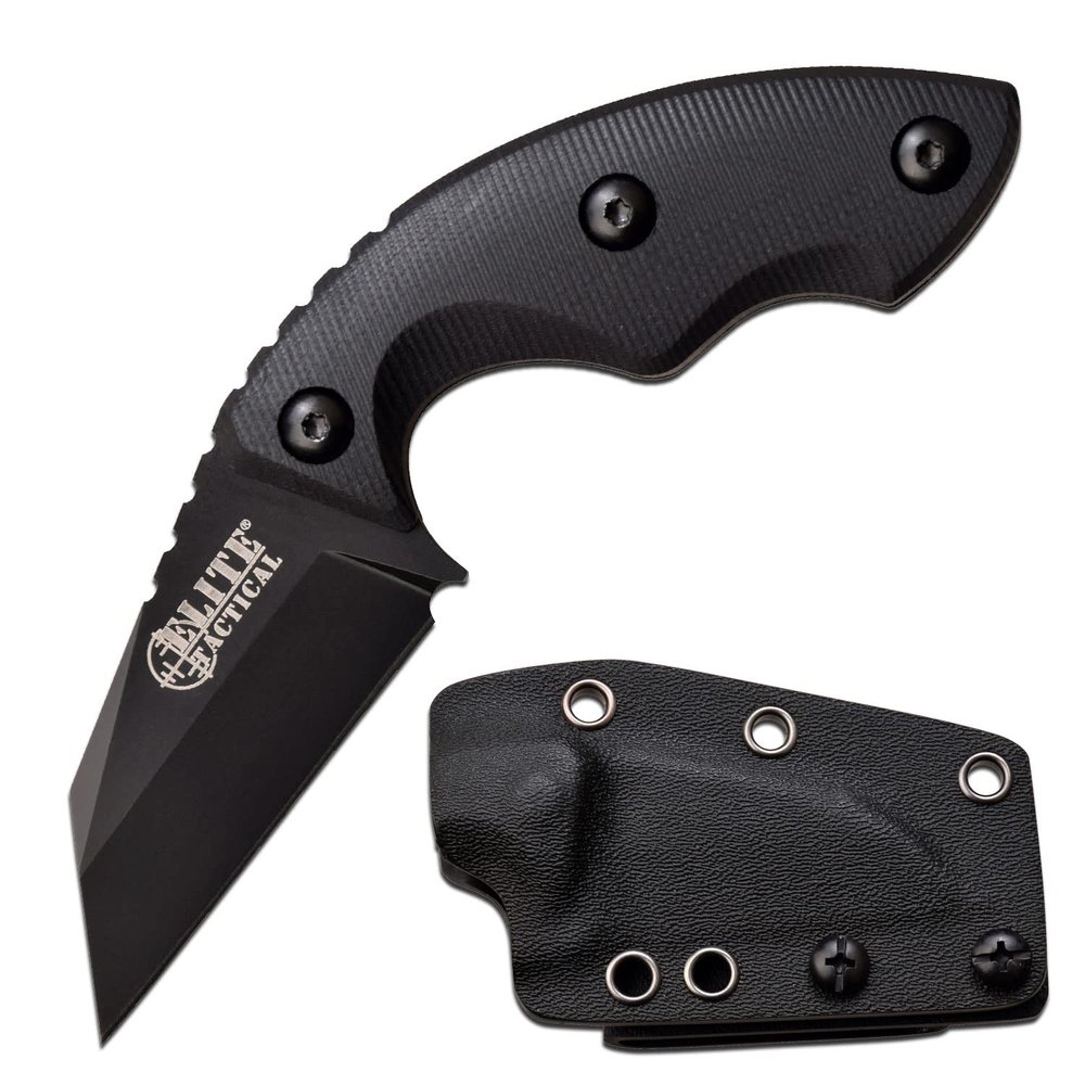 Elite Tactical -Fixed Blade Knife - SIDEARM - Reverse Tanto Blade w/ D2 Steel and Black G10 Handle, Full Tang Construction, Kydex Sheath w/Multi-Position Clip and Chain, EDC, Tactical, ET-FIX010