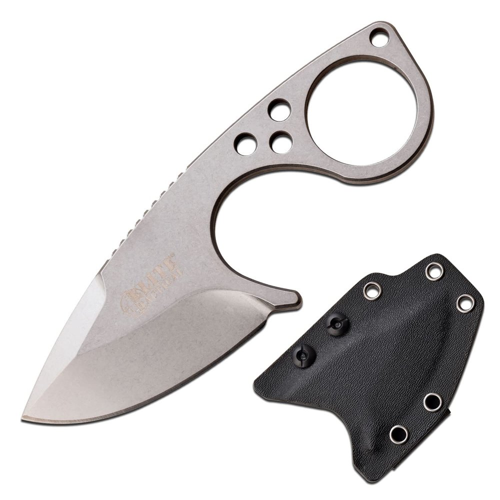 Elite Tactical -Fixed Blade Knife - Teardrop - D2 Stainless Steel Drop Point Blade and Handle, Full Tang Construction, Kydex Sheath w/Multi-Position Clip and Chain, EDC, Tactical, ET-FIX011