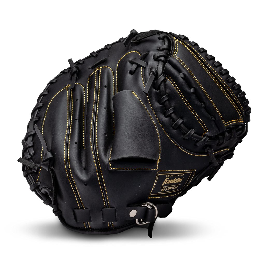 Franklin Sports Field Master Catcher's Mitt - Adult + Youth Mitt - 31.5 Inch - Right Hand Throw - Men's + Women's - Black/Gold