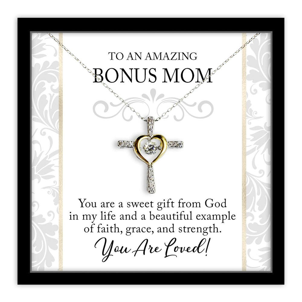 Cross Dancing Necklace Luxury Box Bonus Mom Cross Necklace Gift for Mothers Day Silver Cubic Zirconia with 14K Gold plated Heart Jewelry with Meani