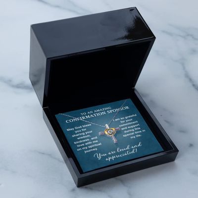 Cross Dancing Necklace Luxury Box Silver Cross Necklace Gift for Confirmation Sponsor 14K Gold Heart and Cubic Zirconia Jewels Adjustable Chain CHRI