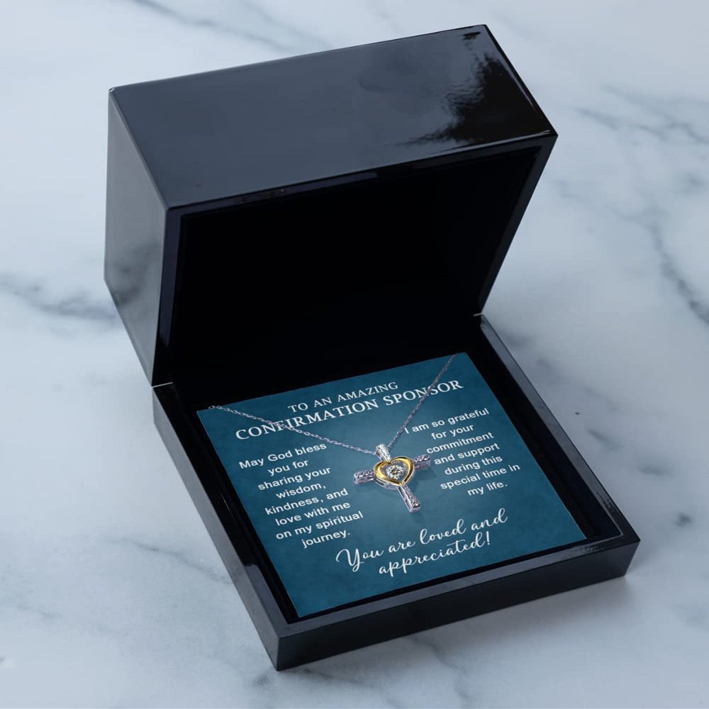 Cross Dancing Necklace Luxury Box Silver Cross Necklace Gift for Confirmation Sponsor 14K Gold Heart and Cubic Zirconia Jewels Adjustable Chain CHRI