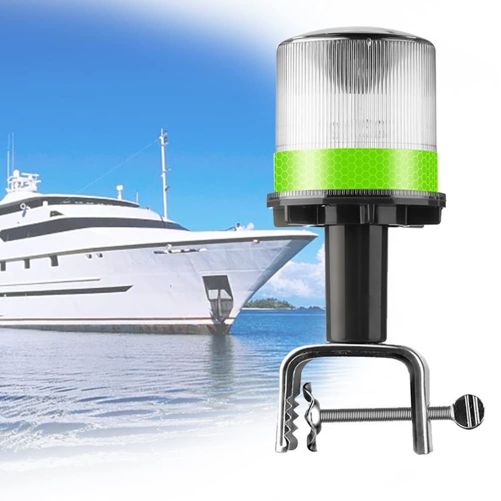 DYK&NX LED Navigation Signal Light Marine, Yacht Accessory Tools with Solar Light Source, IP65 Waterproof Design, Easy to Install for Rod Within 6cm (Color : Green)