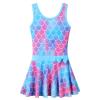 Girls Swimsuit One Piece UPF 50+ Floral Skirted Bathing Suit Modest Beach Swim Dress 3-8 Years S363_ScaleBlue_164/170 view 1