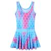 Girls Swimsuit One Piece UPF 50+ Floral Skirted Bathing Suit Modest Beach Swim Dress 3-8 Years S363_ScaleBlue_164/170 view 2